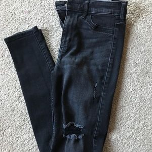 Long High Waisted Black Ripped Skinny Jeans